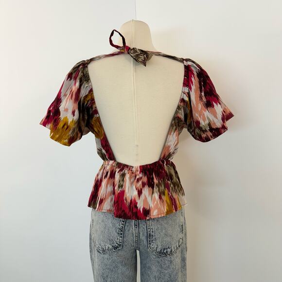 Love the Label Anthropologie Painterly Open-Back Blouse Crop Top | Size XS - Picture 4 of 10